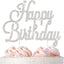 Happy Birthday Cake Topper - Premium Silver Metal Sparkly Rhinestone Decoration