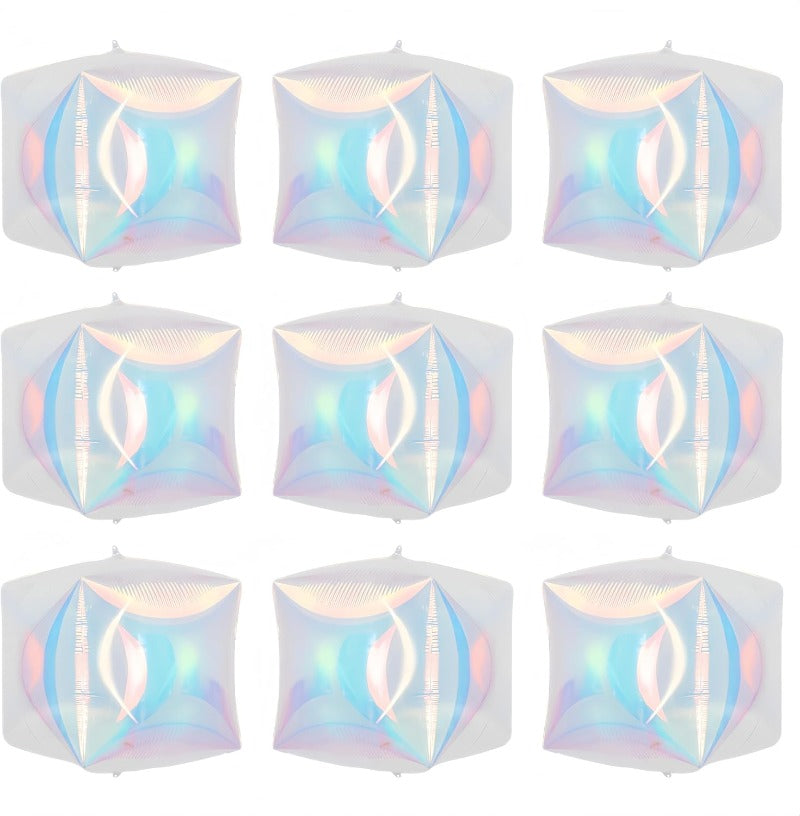 9Pcs Iridescent Clear 4D Cube Balloons 10 Inch