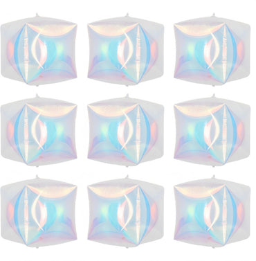 9Pcs Iridescent Clear 4D Cube Balloons 10 Inch