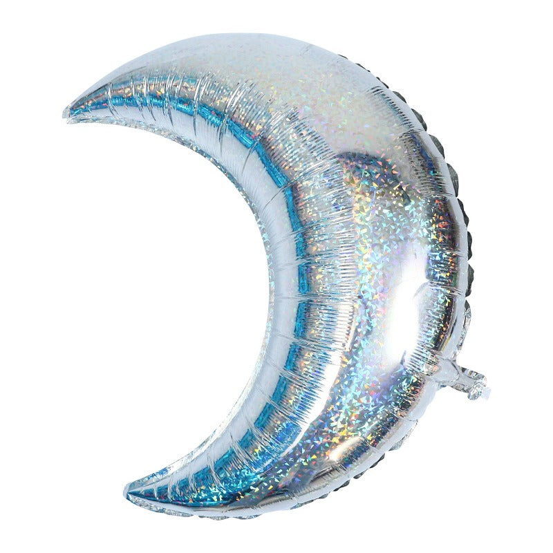 Giant Holographic Silver Moon Crescent Foil Balloon, Helium Supported, 35"