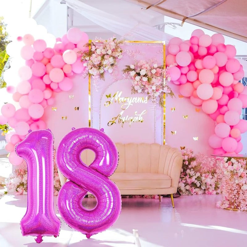 40 Inch Large Laser Hot Pink Foil Helium Number Balloons 0-9