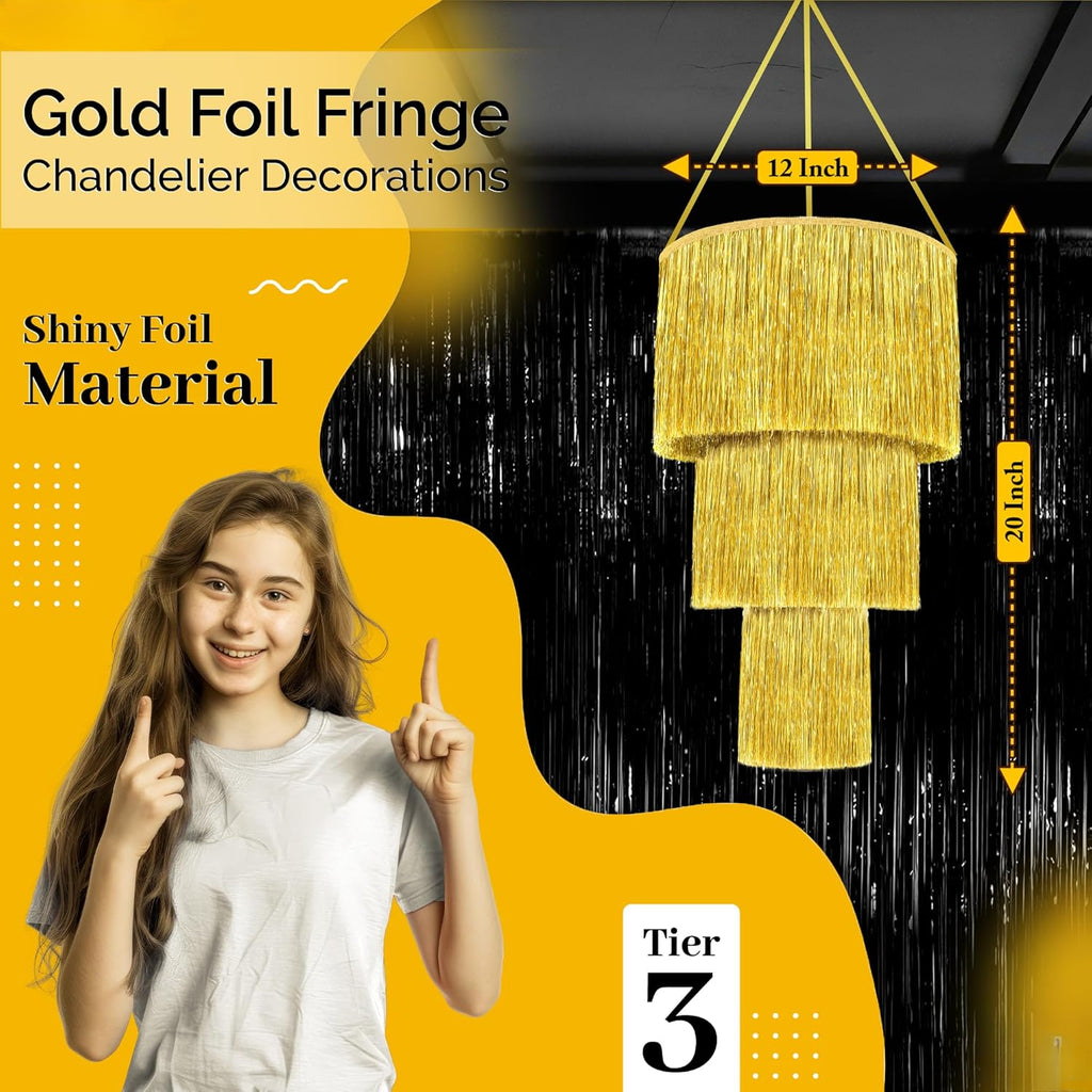 Gold Tinsel Chandelier Party Decor - 20 Inch