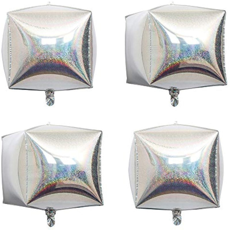 Silver Holographic Laser Cube Foil Balloons 4 Count 15"