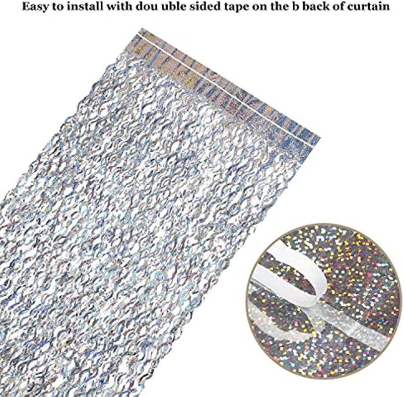 Curly Silver Tinsel Backdrop- 3 Pack 3.3 ft x 6.6 ft Streamer