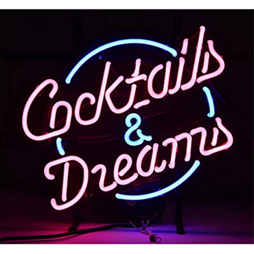 Real Glass Neon Light Sign "Cocktails and Dreams" 17x14 Inches