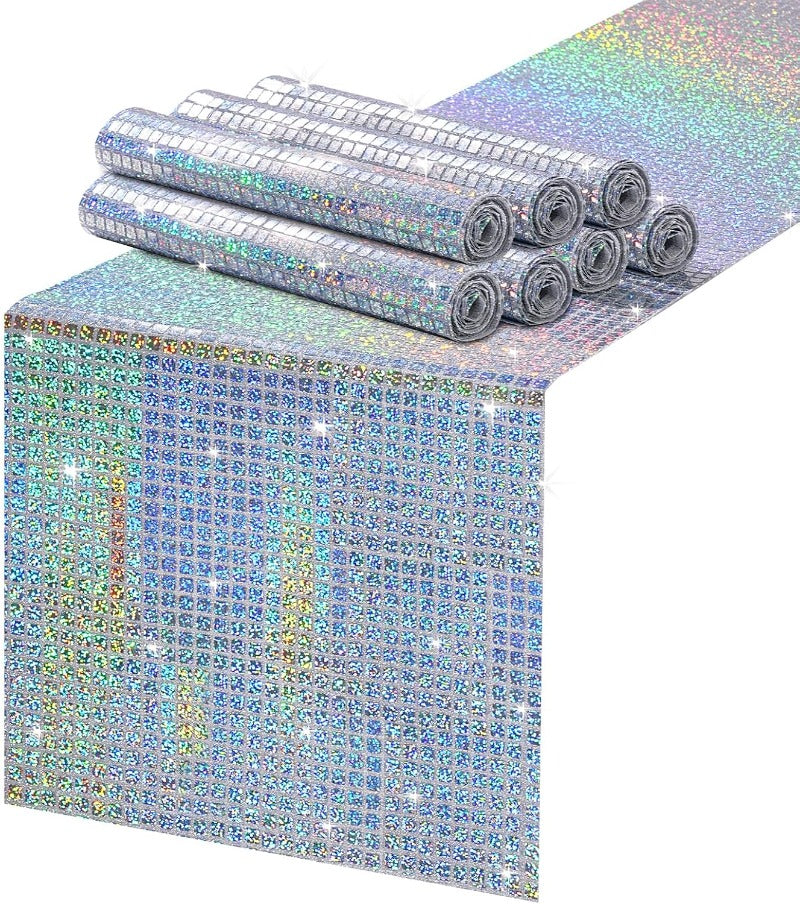 Glitter Laser Silver Disco Party Table Runner: 8 Packs 12 x 72 Inches