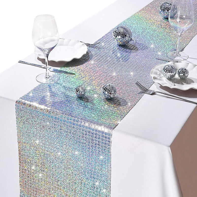 Glitter Laser Silver Disco Party Table Runner: 8 Packs 12 x 72 Inches