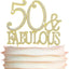 50 and Fabulous Cake Topper - Premium Gold Metal Sparkly Rhinestone Decoration