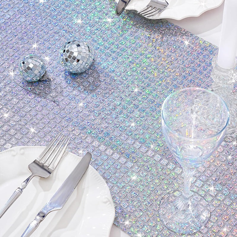 Glitter Laser Silver Disco Party Table Runner: 8 Packs 12 x 72 Inches