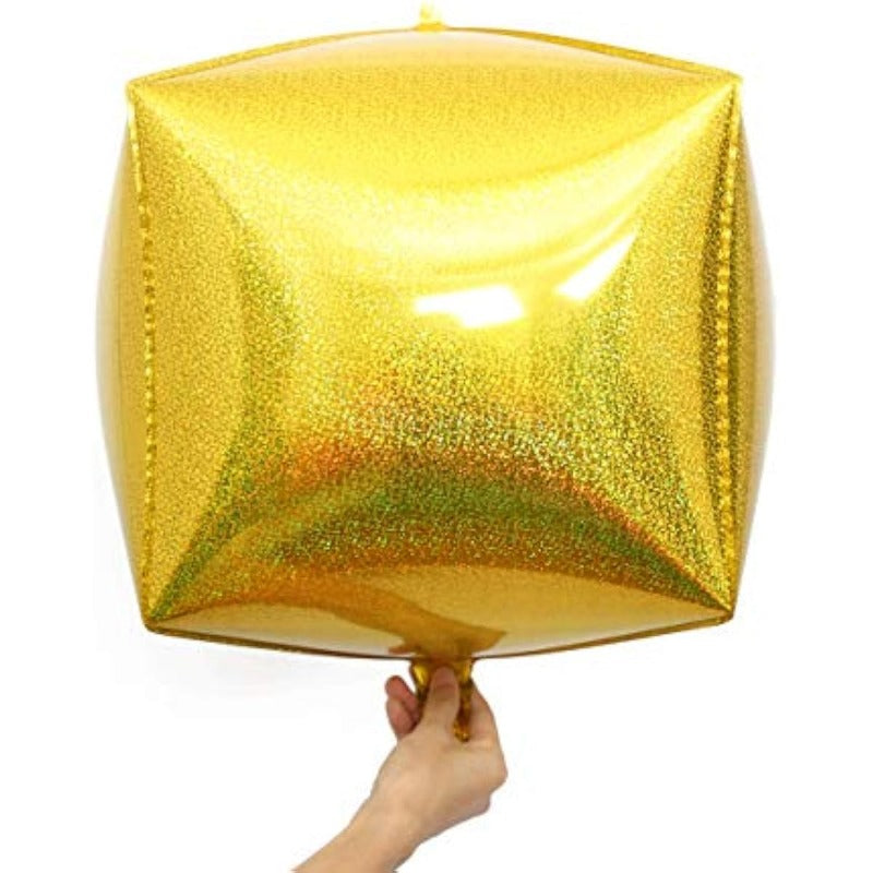 Gold Holographic Laser Cube Foil Balloons 4 Count 15"