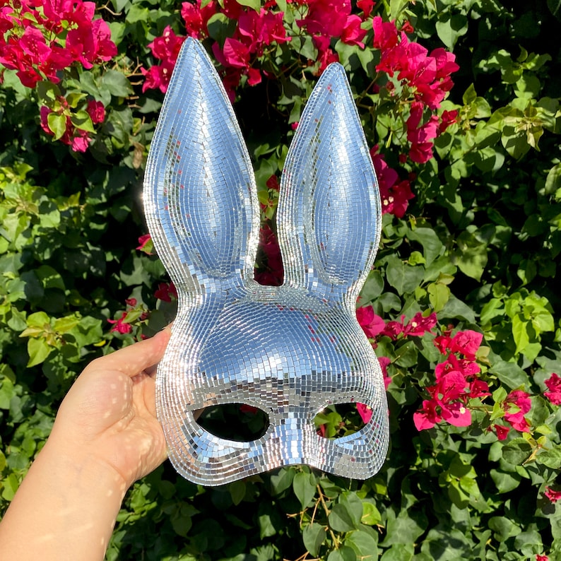 Silver Disco Ball Mirror Bunny Mask