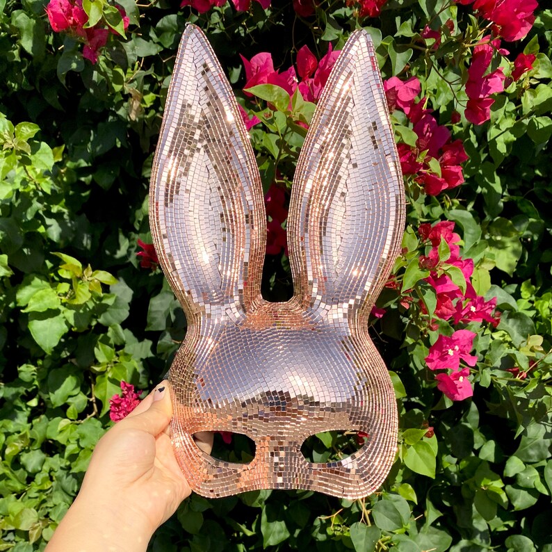 Rose Gold Disco Ball Mirror Bunny Mask