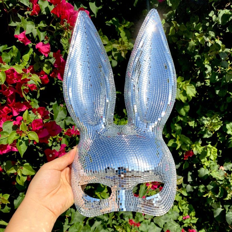 Silver Disco Ball Mirror Bunny Mask