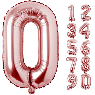 Large Number 0 Balloons, Giant Foil Helium Fillable Baloon 40 Inch Age Birthday Anniversary Party Decoration with Rose Gold (0-9)