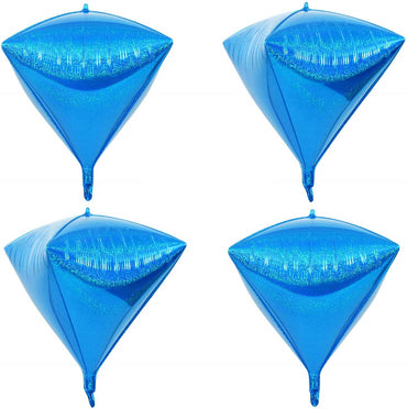 24 Inch Laser Blue Diamond Foil Mylar Balloon (4Pcs)