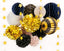 Deluxe Paper Party Decoration Set - Pom Pom, Honeycomb and Accordion Lantern (Charcoal & Gala Blue with Metallic Gold)