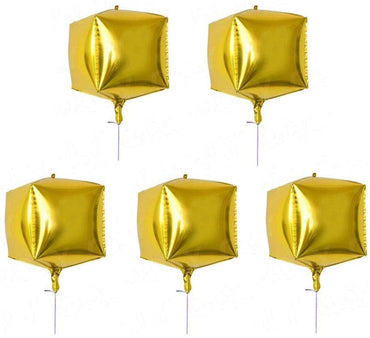 5 Pcs Cube Foil Balloons 24 Inches Square Shapedm Gold, Helium Supported