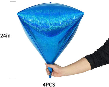 24 Inch Laser Blue Diamond Foil Mylar Balloon (4Pcs)
