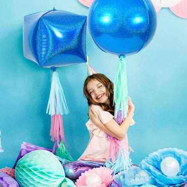 24 Inch Laser Holograpgic Blue Cube Foil Balloon, Blue Party Decoration(4 Count)