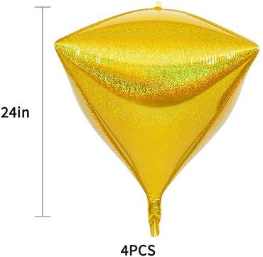 24 Inch Laser Glittery Gold Diamond Foil Mylar Balloon-4pcs
