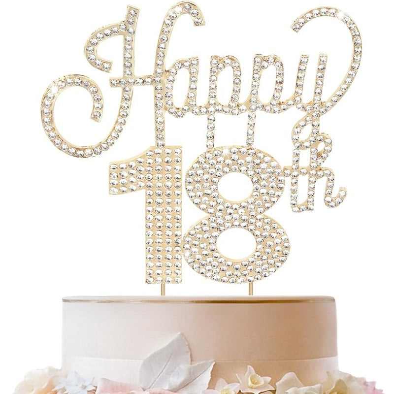 Happy 18th Birthday Gold Rhinestone Cake Topper