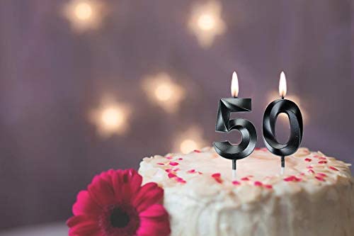 Black 50th Birthday Candles, Number 50 Cake Topper for Men Birthday Decorations Party Decoration