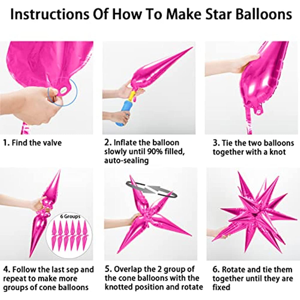 Hot Pink Star Balloons Metallic 50 Pcs Starburst Balloons Foil Spike Balloon 26 Inch