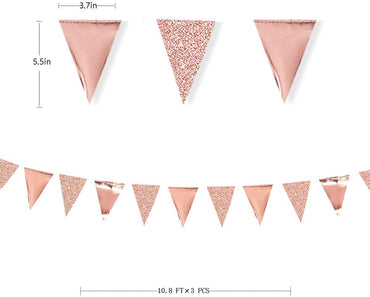 30 Ft Rose Gold Double Sided Glitter Metallic Paper Triangle Flag Pennant Bunting Banner