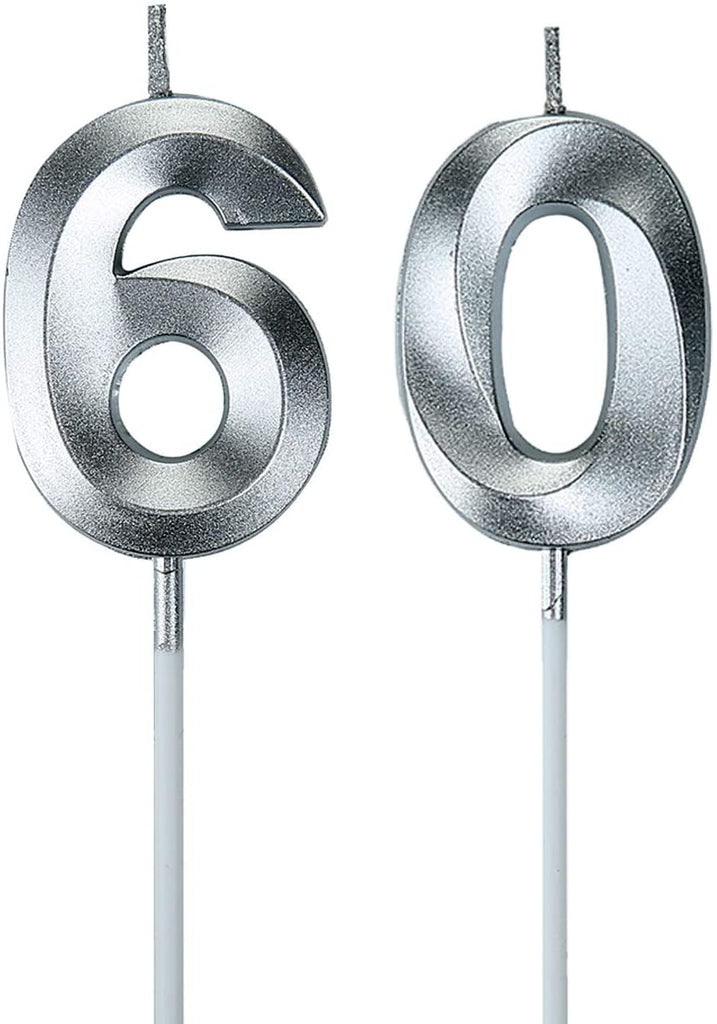 Black 60th Birthday Candles, Number 60 Cake Topper for Birthday Decorations Party Decoration