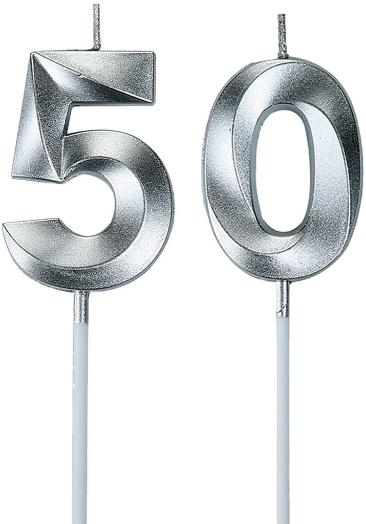 Black 50th Birthday Candles, Number 50 Cake Topper for Men Birthday Decorations Party Decoration