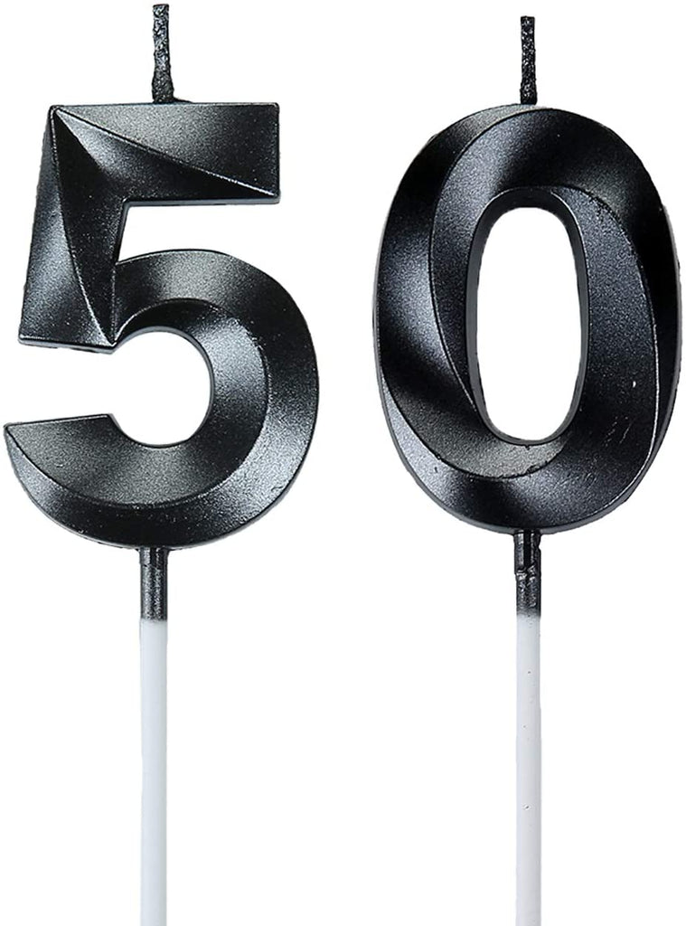 Black 50th Birthday Candles, Number 50 Cake Topper for Men Birthday Decorations Party Decoration