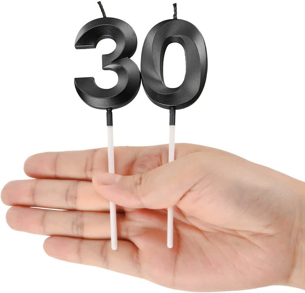 30th Birthday Candles Cake Numeral Candles Happy Birthday Cake Topper Decoration for Birthday Party Wedding Anniversary Celebration Supplies (Black)