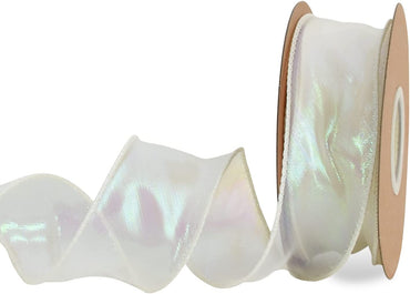 2 Inch Wide Laser White Wired Chiffon Ribbon Shimmer Sheer Organza Ribbons for Crafts Floral Bouquets Wedding Party Decorations Valentine's Day Gift Wrapping Bow Making Wreaths (10yd)