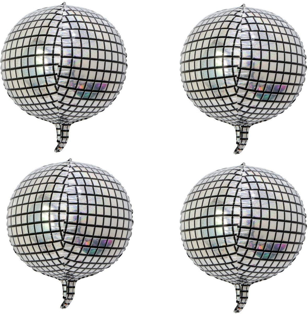 4Pcs 22inch Silver Laser Disco Ball Balloon Hangable, Helium Inflable