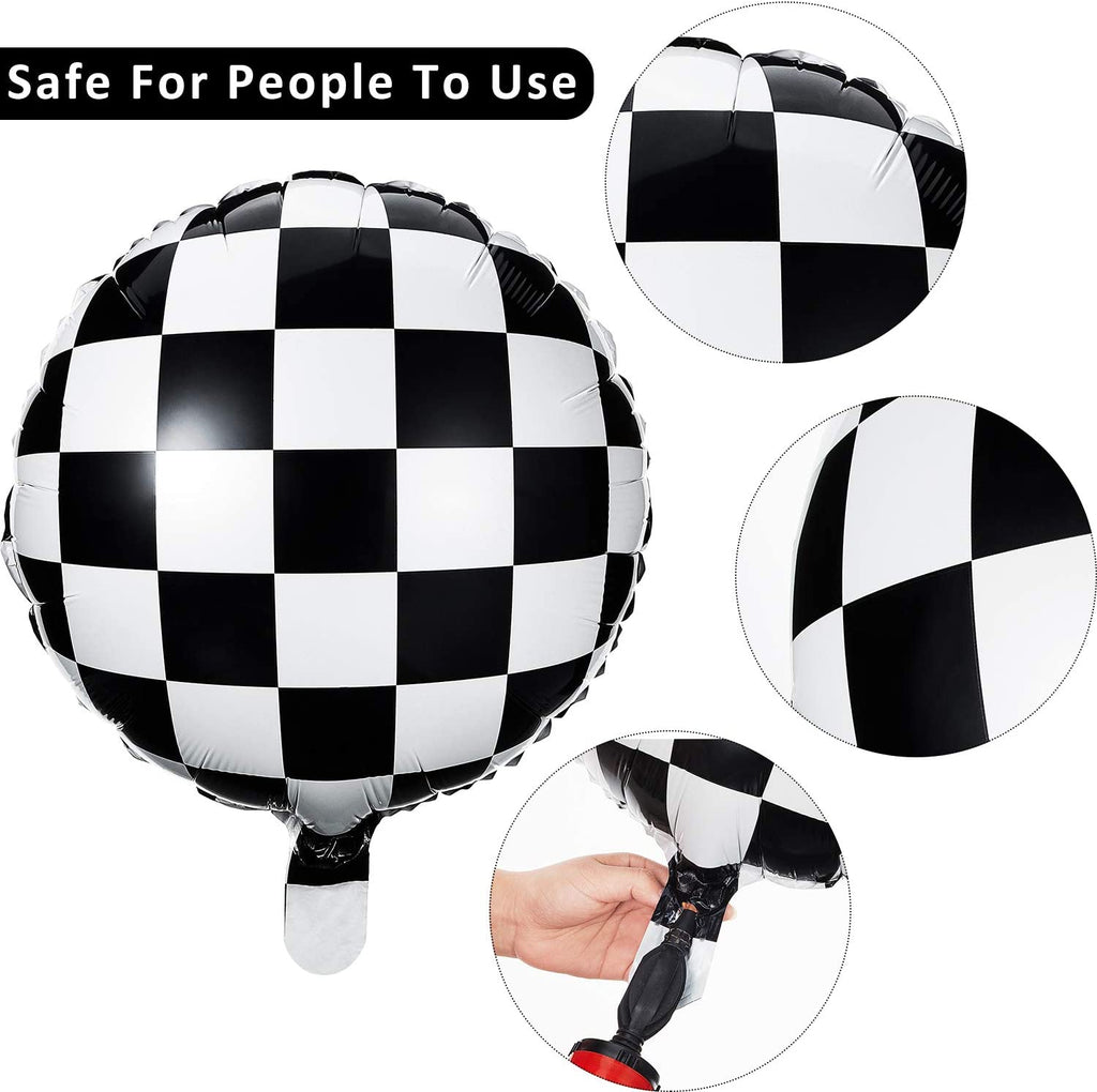 Balloon Aluminum Foil Balloon Black and White Checkered Balloon Racing Theme Party Decorations, 18 Inches (12)