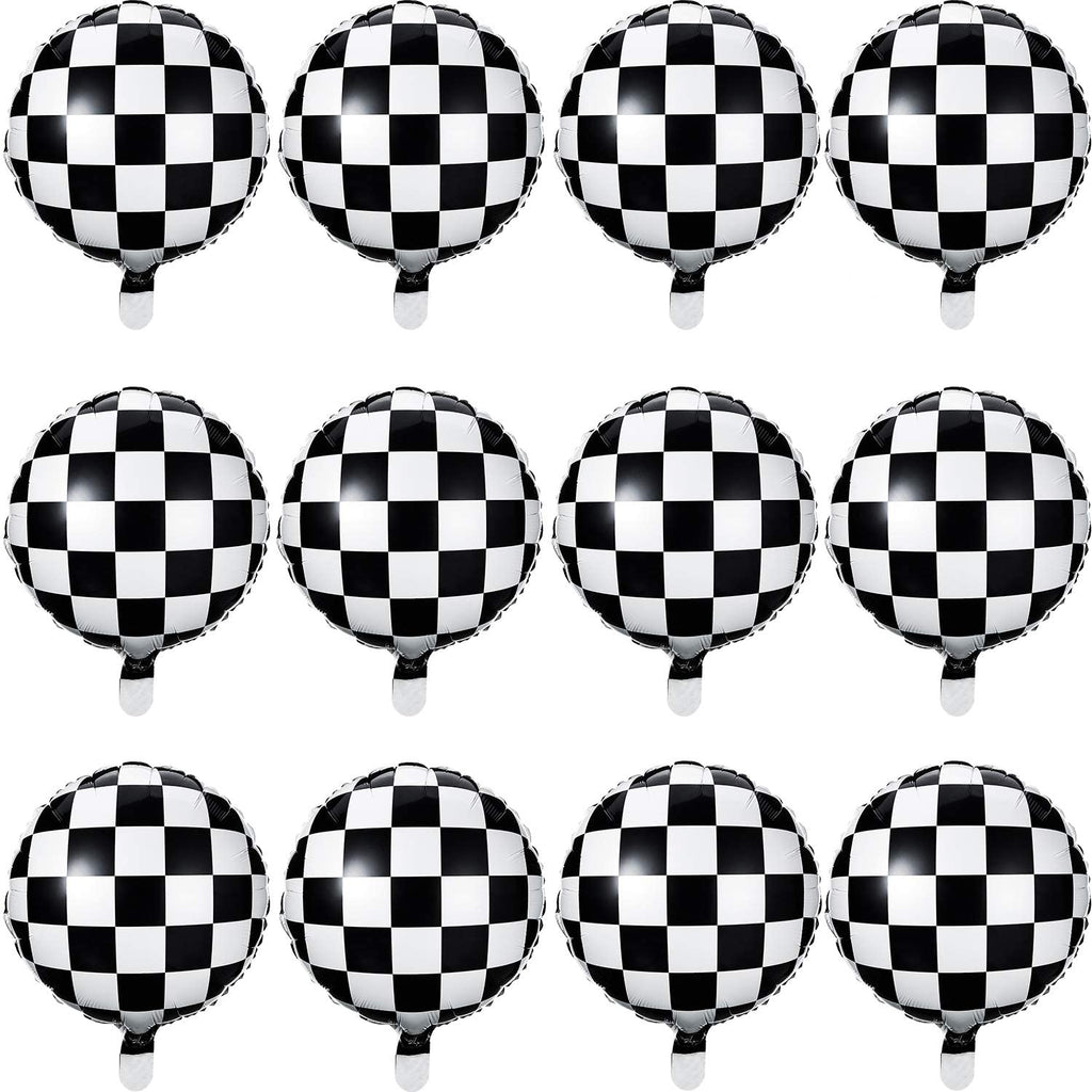 Balloon Aluminum Foil Balloon Black and White Checkered Balloon Racing Theme Party Decorations, 18 Inches (12)