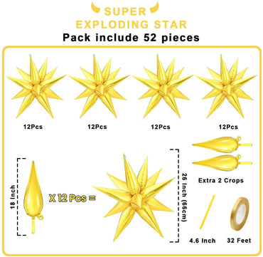 Golden Star Balloon Metal Star Aluminum Foil Cone Balloon(50 pieces)