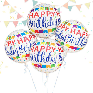 Color Banner 4D Foil Happy Birthday Balloons White 16" Confetti Pattern Mylar Balloons Hangable for Kids Birthday Party Decoration (Or-Happy Birthday A)