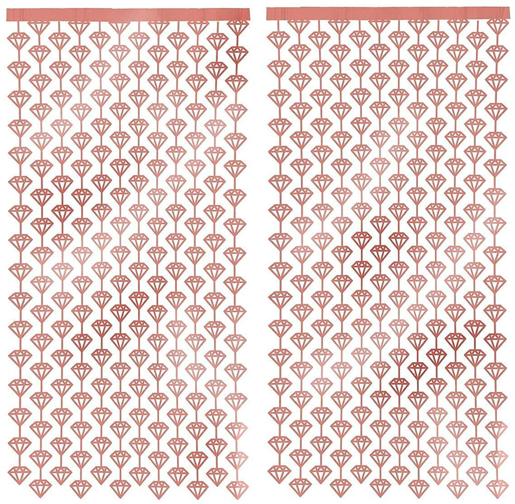 Bachelorette Party Decorations Diamond Foil Curtain - Set of 2, Rose Gold