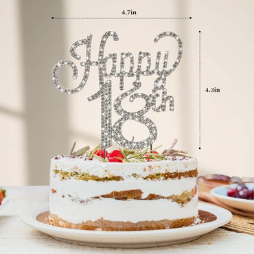 Happy 18th Birthday Cake Topper with Sparkly Silver Rhinestone