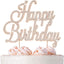 Happy Birthday Cake Topper - Premium Rose Gold Metal Sparkly Rhinestone Decoration