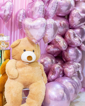 Pink Heart Shape Foil Balloons with Ribbons